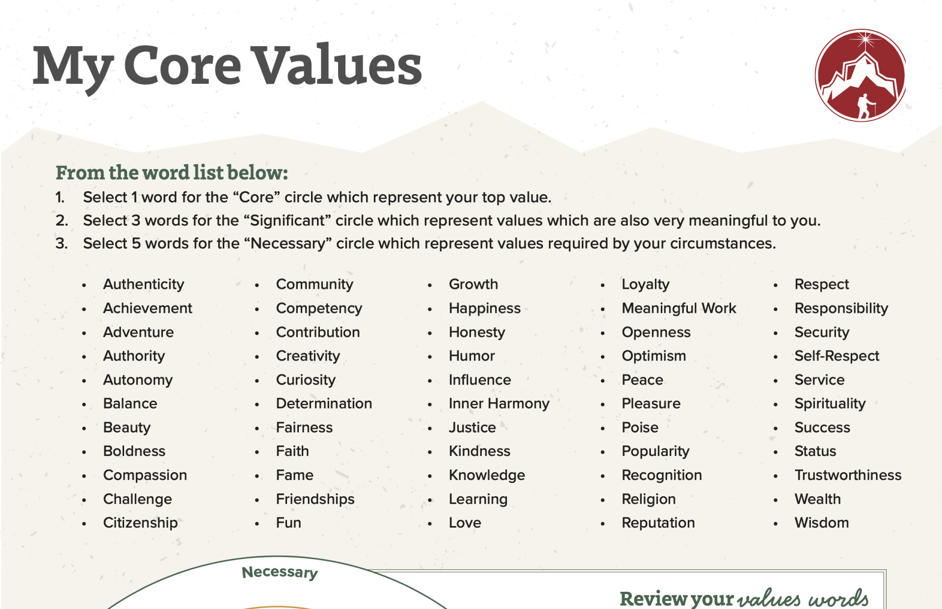 Core Values Worksheet