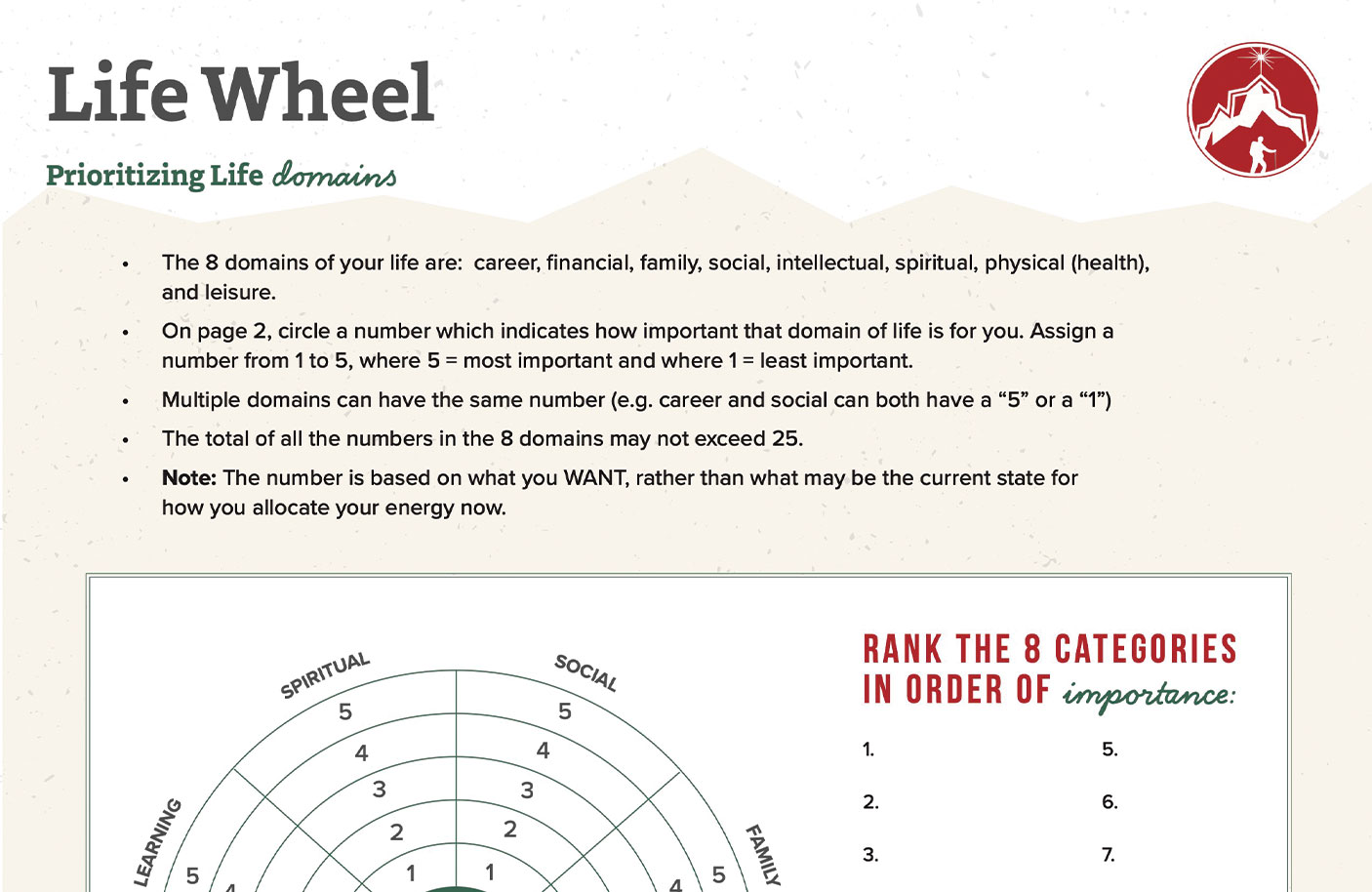 Life Wheel Worksheet