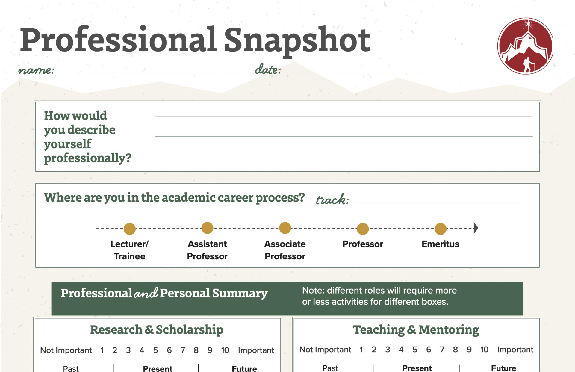 Professional Snapshot Worksheet