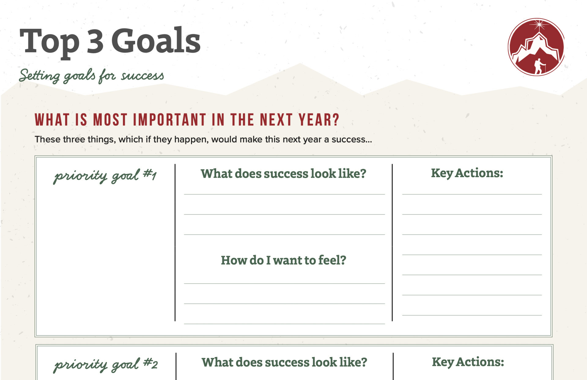 Top 3 Goals Worksheet